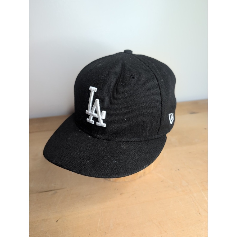 New Era LA Dodgers 59FIFTY Fitted Hat Black White MLB Size 7 1/8